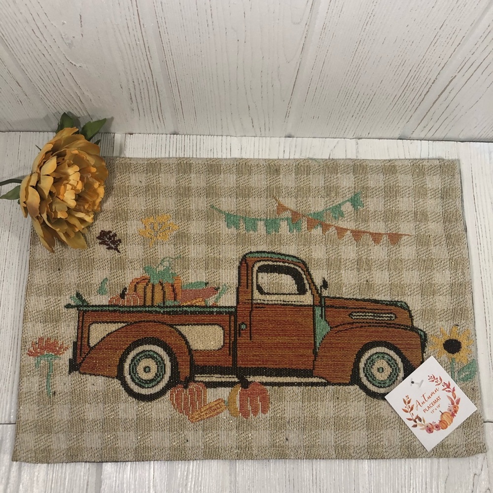 4 Vintage Pickup Truck Fall Fabric Placemats NEW